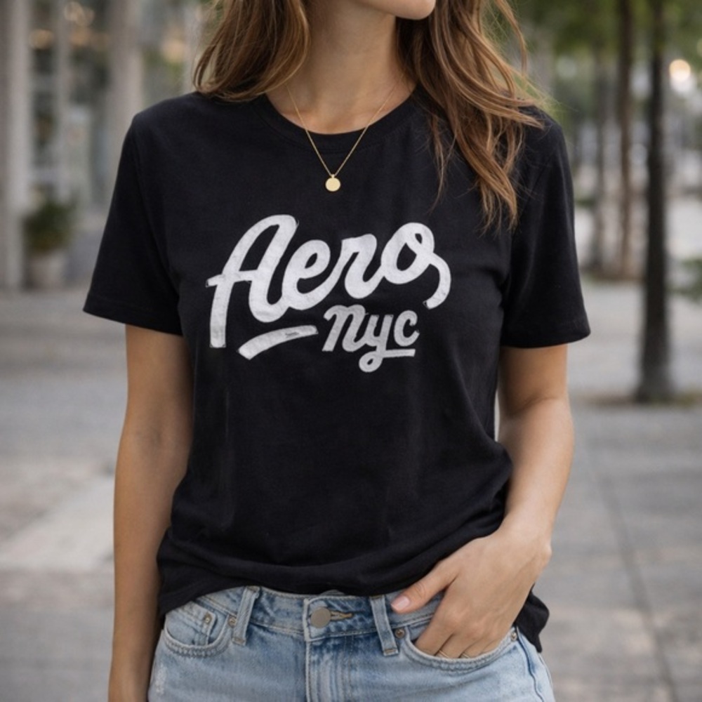 Aeropostale Aero NYC Black Logo Graphic babydoll Tee Y2K 5X